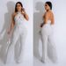 Women's solid color hot diamond sleeveless halterneck trousers jumpsuit_mkmklike.com
