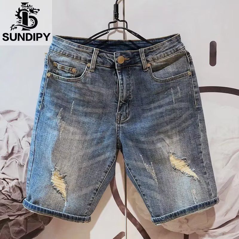 Men's Slim Fit Straight Leg Denim Shorts Trendy Korean Style Casual Pants For Younger Men Popular Instagram Style Five Point_mkmklike.com