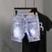 Summer Fashion Trendy Blue Denim Shorts For Men Casual Style Slim Fit Korean Version Ripped Pockets Summer Lightweight Trousers_mkmklike.com