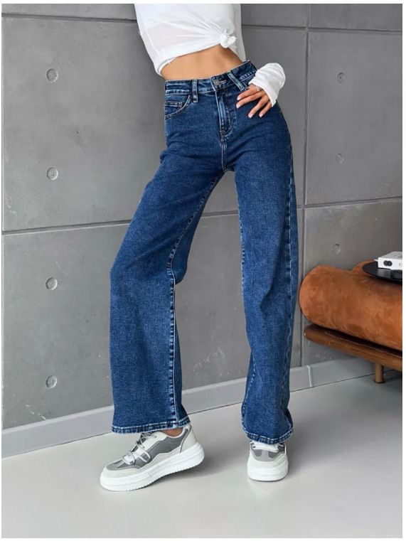 Women's Wide Leg Jeans – High-Waisted Comfort Fit, Dark Blue Denim For Autumn (Sizes 25-32)_mkmklike.com