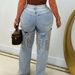 S391349 Cross-Border Women's Wholesale Fashion Classic Embroidery Retro Artistic Blue High-Waisted Wide-Leg Denim Pants_mkmklike.com