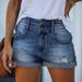 European Style Plus Size Women's High Waist Denim Shorts Elastic Fashion Summer Slimming Hole Design Cotton Shorts_mkmklike.com