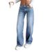 Women's High-Waisted Slimming Straight Leg Jeans Floor-Length Trousers Regular Fit Solid Color Fashion_mkmklike.com