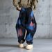 Men's Black Graffiti Jeans - Loose Fit Straight Leg Denim With Urban Color Block Design_mkmklike.com
