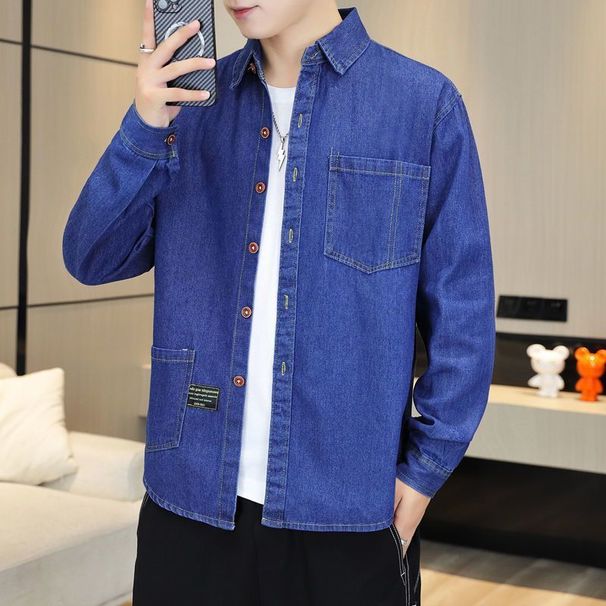 New Cotton Denim Long Sleeved Shirt For Spring Autumn Casual Top, Loose And Versatile Coat, Men's Trend_mkmklike.com