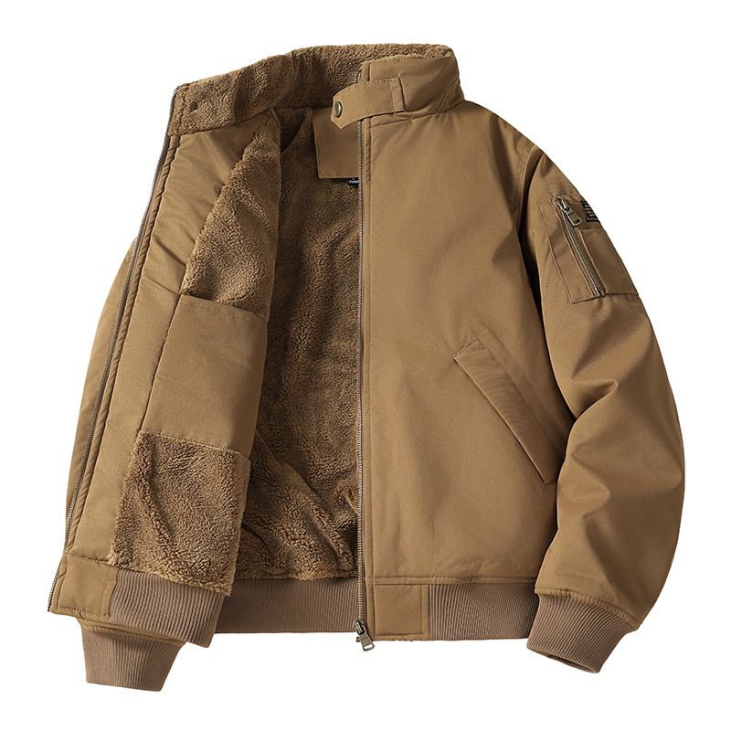 Cross-Border European Size Flight Jacket Men Winter Fleece Lined Thickened Trendy Brand Multi-Pocket Casual Loose Fit_mkmklike.com