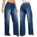 Cross-Border European And American Stretch Drawstring Elastic Waist Straight Wide-Leg Women's Mid-Waist Denim_mkmklike.com