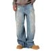 Men's Vintage Washed High Street Wide Leg Jeans With Splatter Paint Design_mkmklike.com