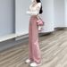 Dirty Pink Wide-leg Jeans For Women, 2026 Spring And Autumn New Style, High-waisted, Straight, Loose, Floor-length Pants_mkmklike.com