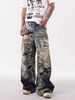 Men's Graffiti Destroyed 3D Digital Distressed Jeans Street Niche Design Straight Loose Wide Leg Trousers_mkmklike.com