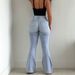 Women's High-Waisted Button down Flared Jeans Light Blue Stretch Slim Fit Hip Lifting Floor-Length American Style Denim Pants_mkmklike.com