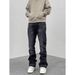 High Street Distressed Washed Wide-Leg Flare Jeans Men's Oversized Boyfriend Fit Paint Splatter Whisker Details_mkmklike.com