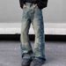 Men's Retro Tie Dye Jeans Loose Flared Mid-Waist Vibe Trendy Pants American High Street Style Handsome Casual Polyester_mkmklike.com
