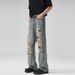 Men's Heavy Ripped Jeans Hip Hop Distressed Loose Fit Slimming Flare Pants American High Street Style For Men And Women_mkmklike.com