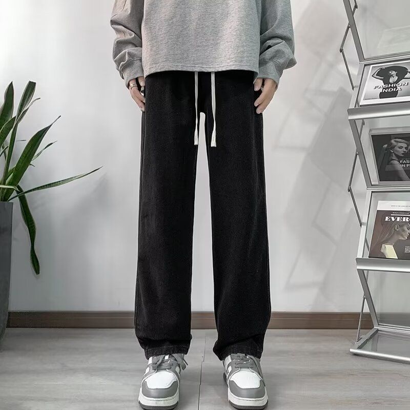 Men's Washed Jeans Spring Autumn Street Style High Street Trendy Brand Straight Leg Loose Wide Leg Pants Long_mkmklike.com