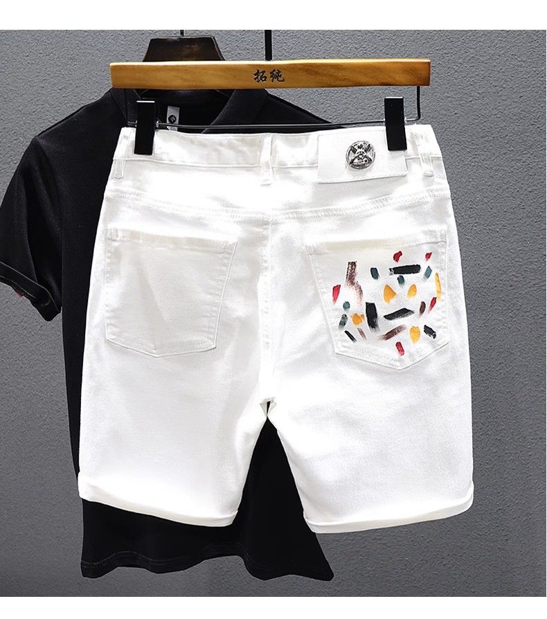 Men's White Five Point Denim Shorts Stylish Thin Summer New Super Trendy Men's Clothing_mkmklike.com