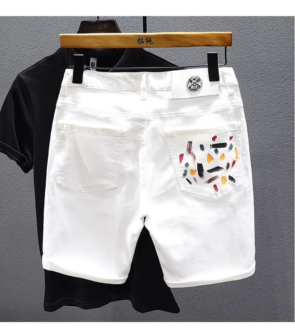 Men's White Five Point Denim Shorts Stylish Thin Summer New Super Trendy Men's Clothing_mkmklike.com