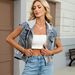 K New Leopard Print Fashion Print Patchwork Denim Top, Vest Casual_mkmklike.com