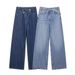 Women's Clothing High Waist Wide Leg Jeans - Double Button Front Streetwear Denim Pants In Blue/Black/Gray_mkmklike.com