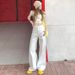 American-style Unique Open-pocket Design White Wide-leg Jeans For Women, High-waisted, Loose-fitting, Drapey_mkmklike.com