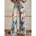 2025 Digital Print Five-Point Star Denim Women's Wide-Leg Long Trousers, Slightly Flared Pants, Best-Selling_mkmklike.com