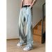 Nordmann Tie-Dye Jeans Men American Style Trendy Hip-Hop Autumn Winter Loose Straight Japanese Retro Casual Pants_mkmklike.com