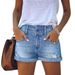Women's High-Waisted Denim Shorts, Distressed Frayed Hem Raw Edge Shorts, High Stretch Comfort Straight Leg Shorts For Women_mkmklike.com