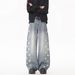 Men's Clothing Unisex Casual Straight Leg Jeans Style Trendy Wide Leg Trousers Bamboo Textured Washed Curved Denim_mkmklike.com