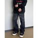 Men's Retro Distressed Washed Black Straight Leg Jeans Trendy Loose Casual Trousers_mkmklike.com