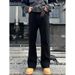 Men’s High-Waisted Straight-Leg Jeans – Black Washed Denim With Slight Flare, Streetwear Staple For Tall & Slim Fit_mkmklike.com