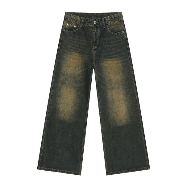 Men's Korean Streetwear Jeans – Vintage Washed Straight-Leg Denim Pants With Faded Details & Relaxed Drape (S-XL, Mid-Rise, Zip Fly)_mkmklike.com