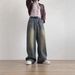 Men's Distressed Blue Wide Leg Jeans Straight Retro Style Casual Street Fashionable_mkmklike.com