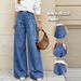Korean Style High Waisted Wide Leg Jeans Pleated Slimming Washed Blue Casual Floor Length Women's Denim_mkmklike.com