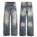 Men's High-Waist Skinny Jeans Retro Washed High Street Style With Lightning Stripe Design Loose Fit Denim_mkmklike.com