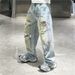 Men's Streetwear Denim Pants – Oversized Distressed Jeans With Hand-Painted Graffiti & Vintage Washed Look (Light Blue, Straight Fit)_mkmklike.com