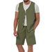 Men's Cotton And Linen Suit Casual Sleeveless Cardigan Shorts Two-Piece Suit_mkmklike.com