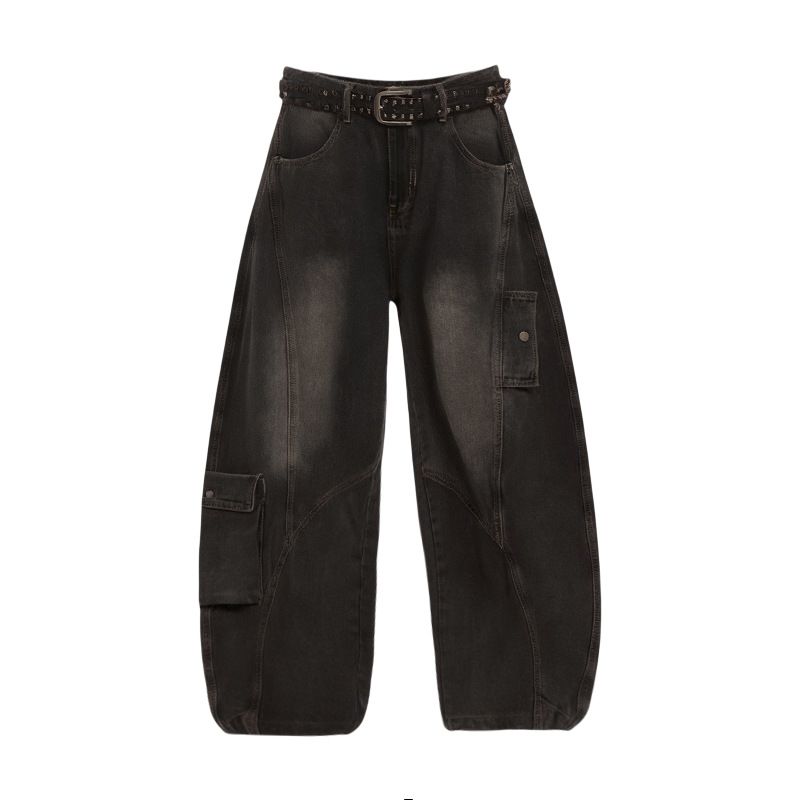 Trendy American Silhouette Scimitar Jeans Men's High Street Design Pants Washed Straight Wide-leg Trousers_mkmklike.com