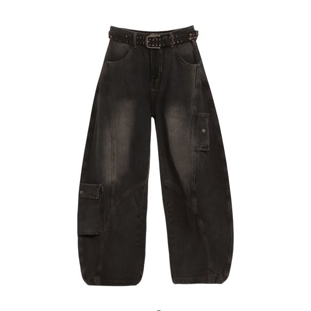 Trendy American Silhouette Scimitar Jeans Men's High Street Design Pants Washed Straight Wide-leg Trousers_mkmklike.com