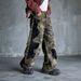 Men's Camo Streetwear Jeans – Relaxed Straight Fit, Distressed Washed Denim (S-3XL) | Military-Inspired & Hand-Painted Details_mkmklike.com