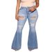 European And American Stretchy Light Blue Ripped Denim Bell-bottom Pants Foreign Trade, Cross-border, , ,_mkmklike.com