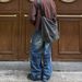 Unisex Loose Wide Leg Straight Leg Camouflage Jeans Ripped Patch American Retro Vibe Floor Length Pants_mkmklike.com