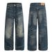 Unisex Retro Denim King Whiskered Texture Design Loose Straight Leg Jeans High Street Style Men's Clothing_mkmklike.com