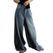 Women's Washed Blue Wide Leg Jeans Loose Straight Slimming Casual Pants European American Style_mkmklike.com