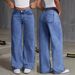 High Waisted Loose Fitting Wide Leg Trousers Floor Length Black Straight Leg Jeans for Women_mkmklike.com