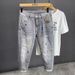 Men's Clothing Spring New Arrival High End Men's Jeans Washed Ripped And Patchwork Casual Trendy Cropped Pants_mkmklike.com