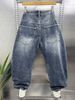 American Washed Retro Denim Scimitar Pants Men's Autumn And Winter Trendy Brand Splicing Wide-leg Trousers Ruffian Handsome Harlan Straight-leg Trouse_mkmklike.com