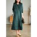New Artistic Linen Five point Sleeve Western Style Age reducing Fashion V neck Thin Knee length Dress_mkmklike.com