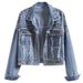 Women’s Oversized Denim Jacket With Beaded Ins Details – Korean Style Loose Fit Vintage Hong Kong Fashion (Indigo Blue, One Size Fits Most)_mkmklike.com