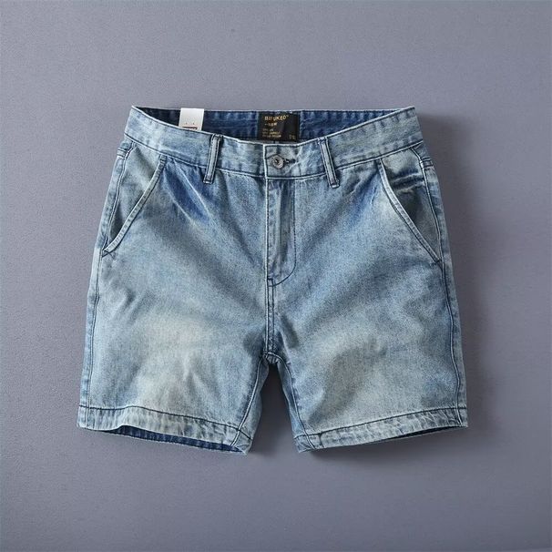 Men's Trendy Washed Denim Shorts Straight Leg Casual Jeans Retro Loose Versatile Shorts_mkmklike.com