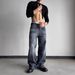 Vintage Blue Straight Leg Bootcut Jeans For Men - Retro High Street Style Stretch Denim Pants With Relaxed Fit & Distressed Wash_mkmklike.com